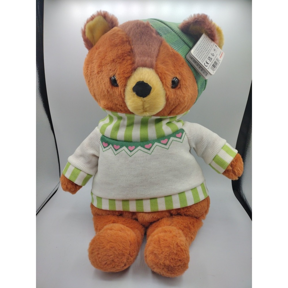 Wild Republic Holiday Christmas Bear Plush 14 inch Brown Green Sweater NEW
